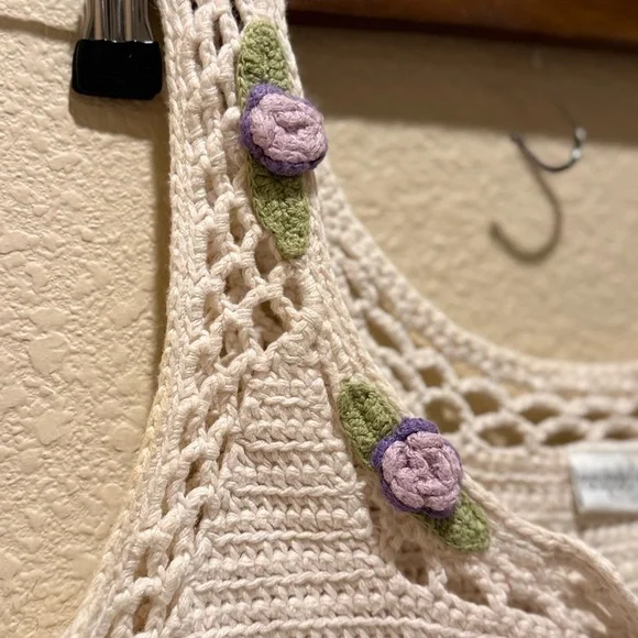 Vintage 90s Crochet Purple Florette crop top tank  Tank  Newport News - Picture 3 of 11